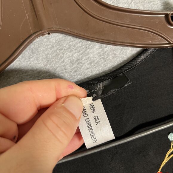 Ania A OPen Cardigan Kimono Womens M Black Embroidered Silk Top Floral Artsy - Picture 6 of 15